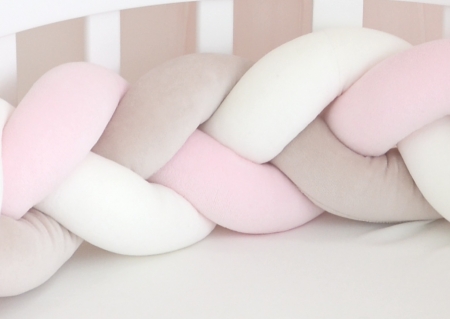 Бортик плетёный для кроватки KIDI soft (белый, бежевый, розовый)