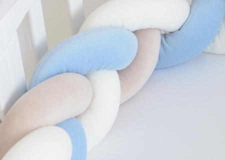 Бортик плетёный для кроватки KIDI soft (белый, бежевый, голубой)