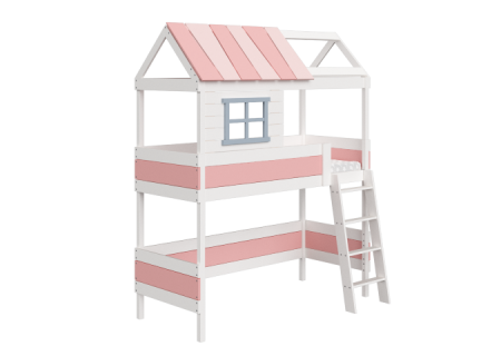 Кровать-чердак Nord размер L (белый/розовый)