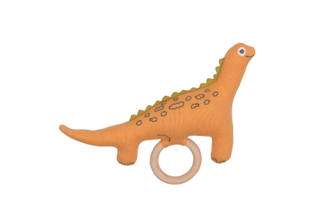 Погремушка из хлопка с деревянным держателем Динозавр Toto из коллекции Tiny world 14х11 см