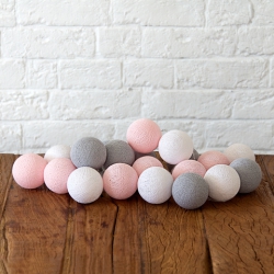 Гирлянда из хлопковых шариков Розово-серая (10 шариков)