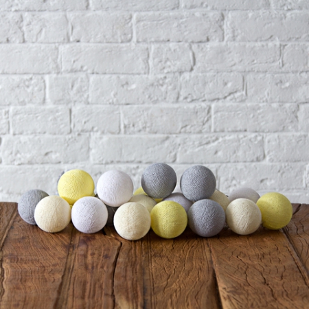 Гирлянда из хлопковых шариков Желто-серая (20 шариков)